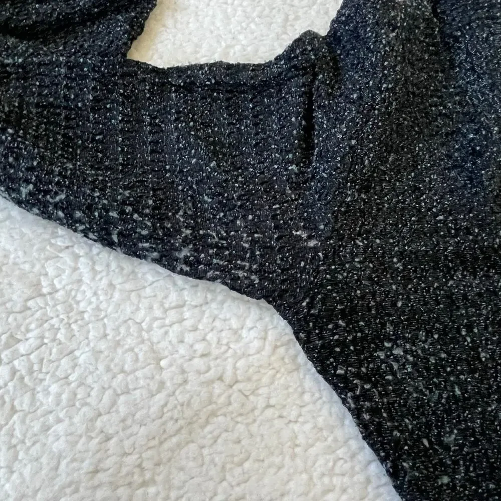 Teenflo Paris Black Marled Knit Sweater Long Sleeve Textured Top T10
